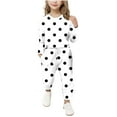 thumbnail image 2 of MKOSPLRT Polka Dot Outfits for Kid Girls Lounge Sweatsuits Two Piece Long Sleeve Shirts Drawstring Wasit Joggers Loose Tracksuits with Pocket, 2 of 5