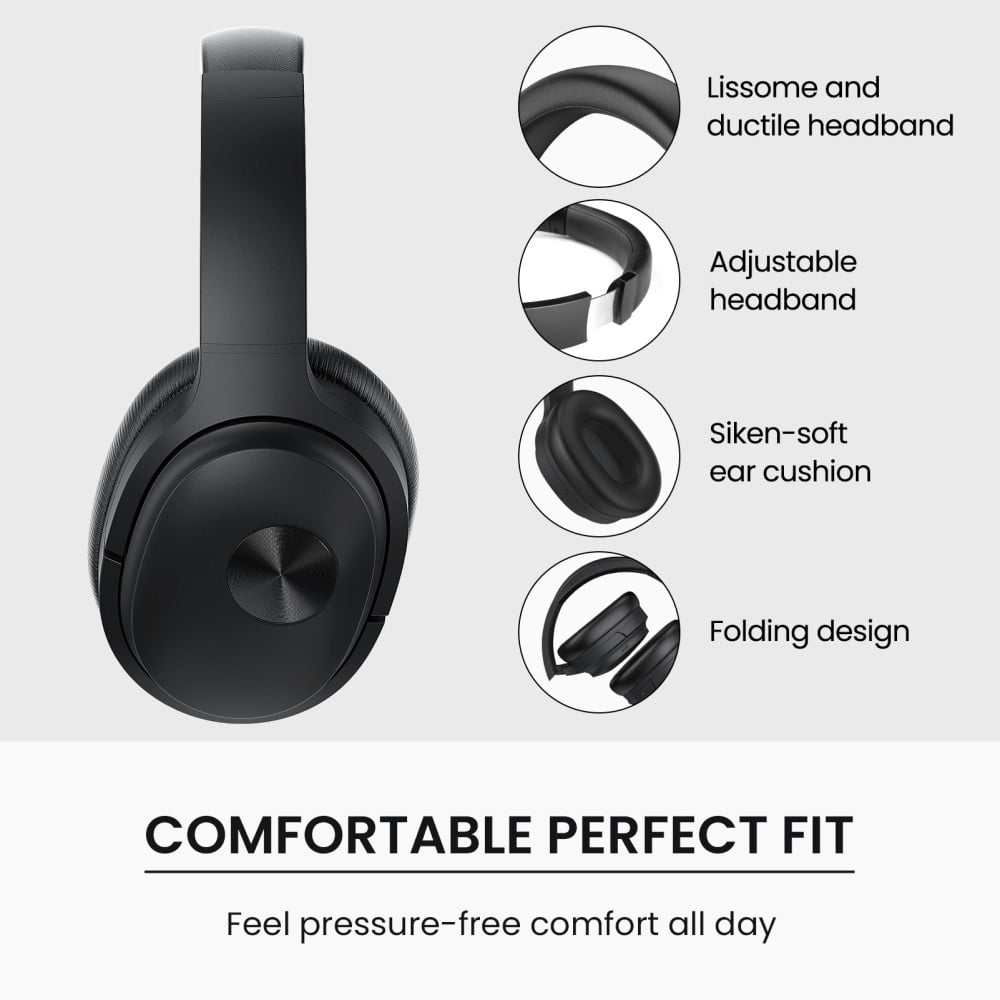 Active Noise Canceling Headphones Bluetooth Wireless Headphones Over Ear Bluetooth 5.2 Deep Bass 30Hrs for Home Office,Jet Black