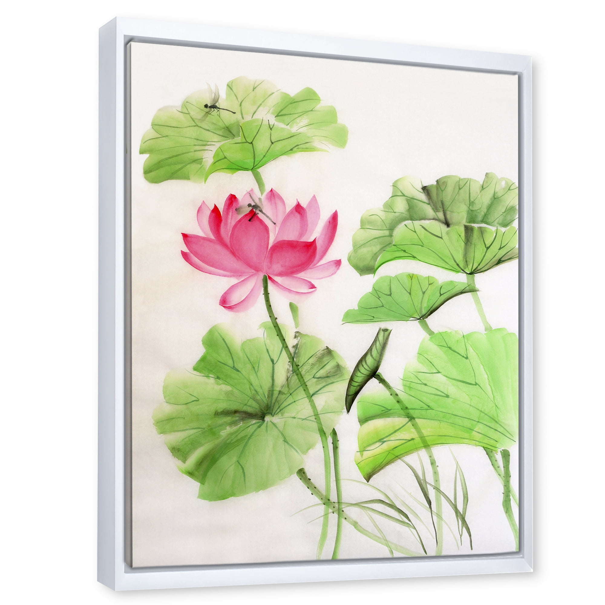 Designart 'Dragonfly and Lotus' Traditional Framed Canvas Wall Art Print