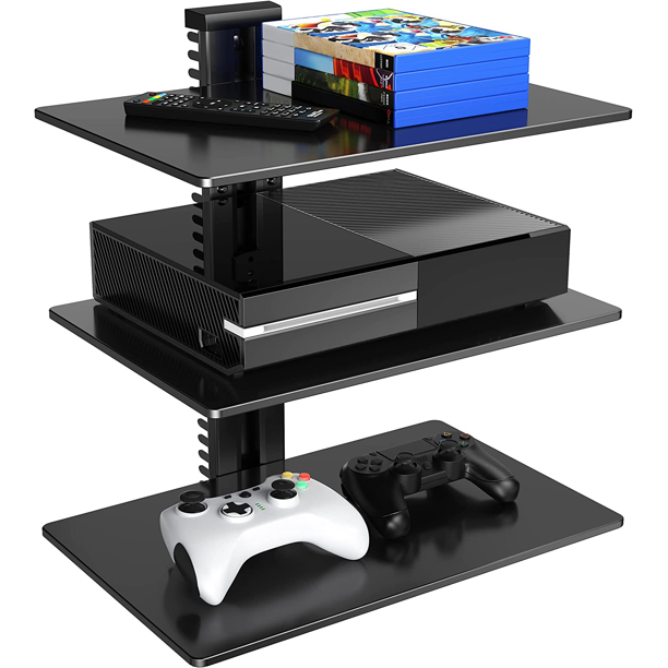 Wall Mounted 3 Tiers Glass AV Mount Floating Shelf for Xbox /Cable