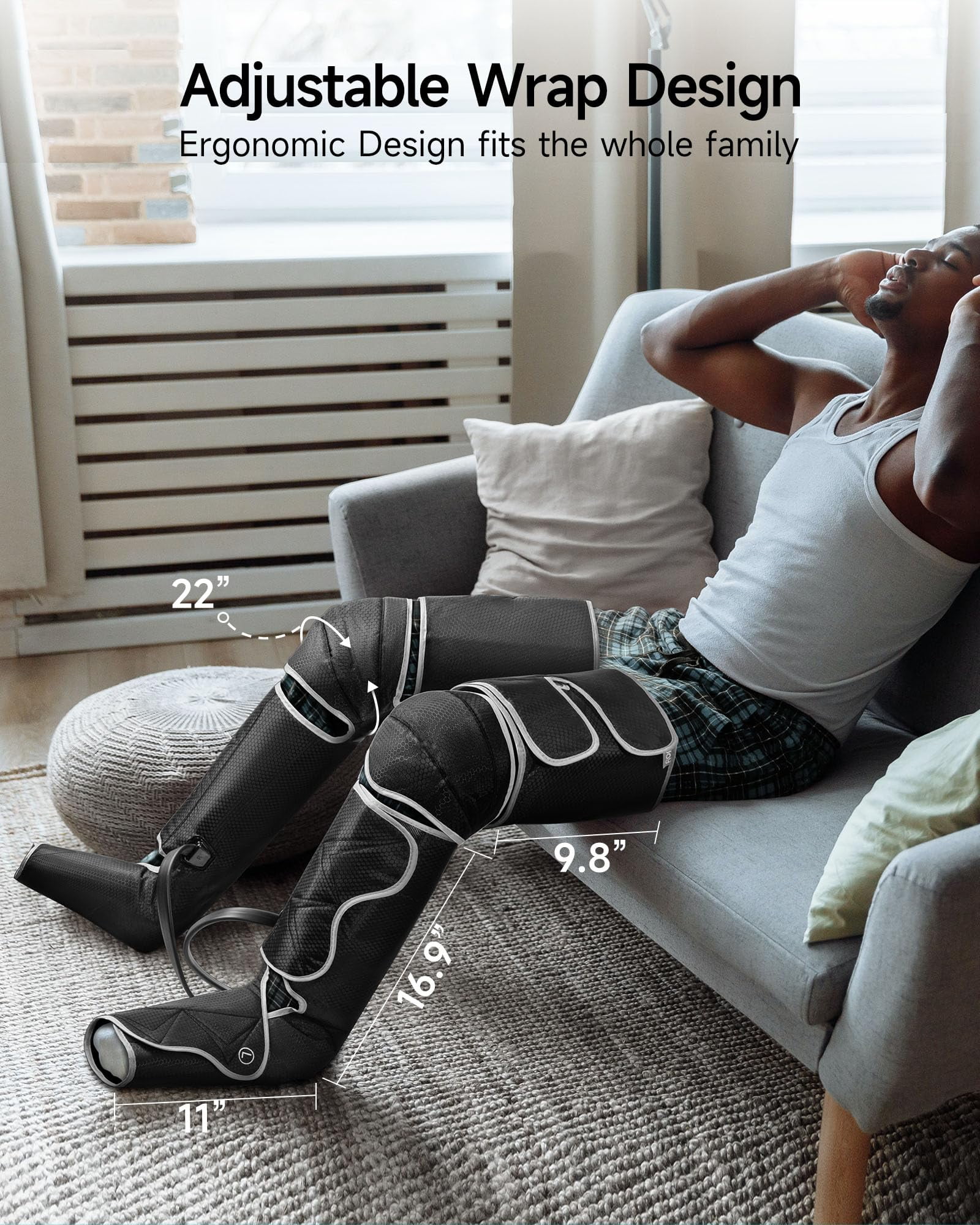 ALLJOY Leg Massager Helpful for Vericose Veins, Muscle Fatigue, Cramps, 2 Heat Levels Foot/Knee Massager,6 Modes with Memory Function Controller, Full Leg Massager, Gift for Women Men