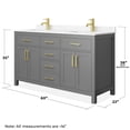 thumbnail image 5 of Wyndham Collection Beckett 60" Wood Double Bathroom Vanity in Dark Gray/Gold, 5 of 6