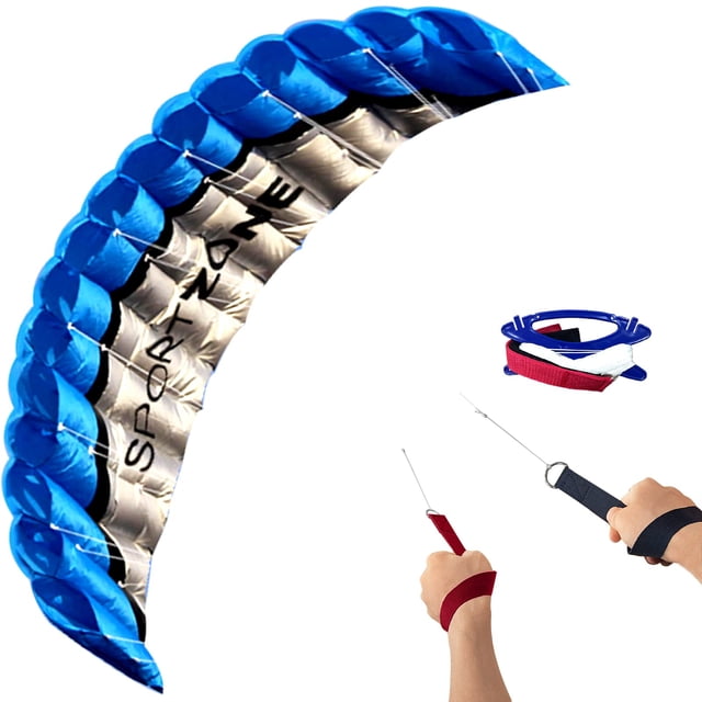 HENGDA KITE 2.5m Dual Line Stunt Parafoil Kites Soft Stunt Kite for Beach Blue with Flying Tool