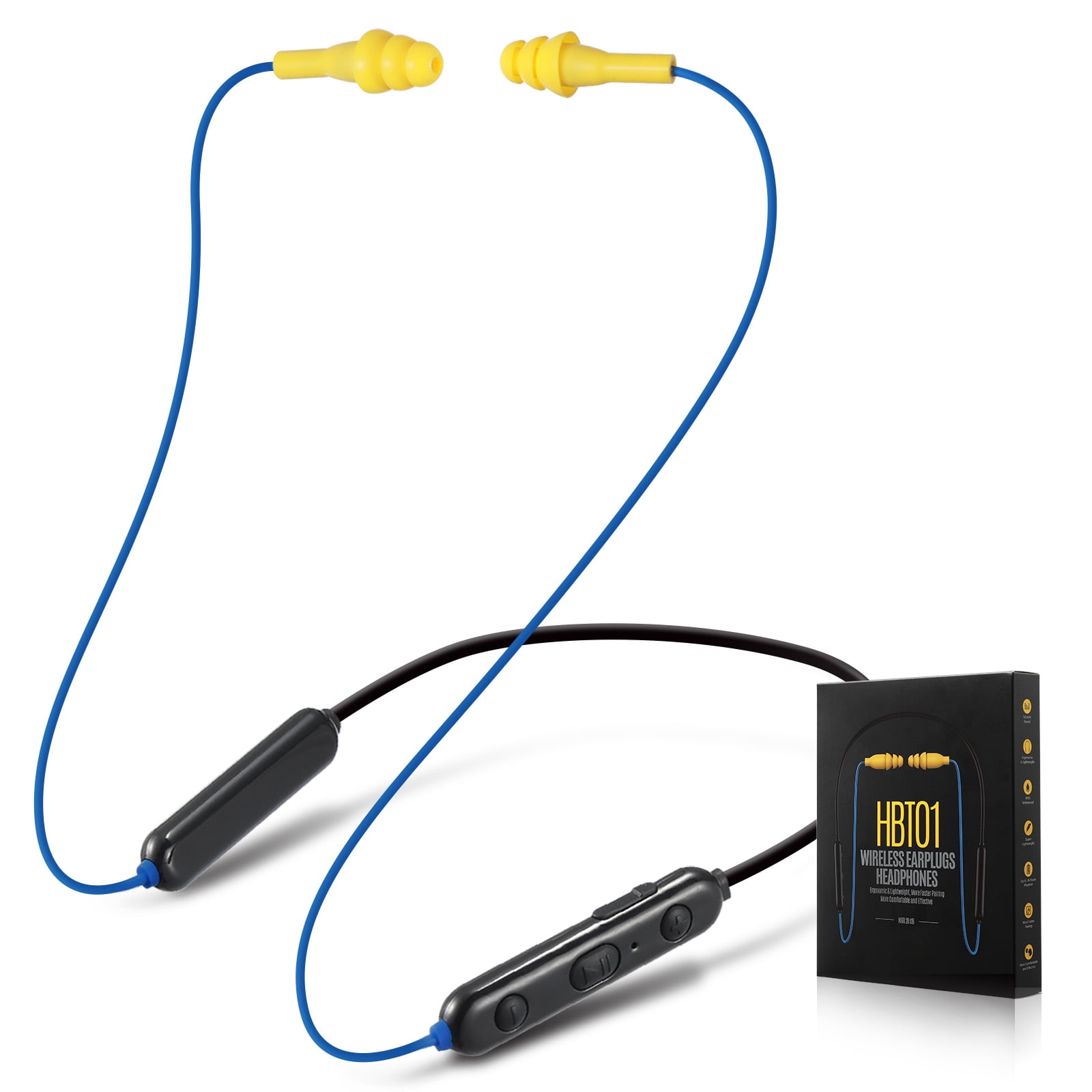 Bluetooth Earplug Headphones, Neckband Bluetooth Ear Plugs Wireless 28dB Noise Reduction in-Ear Headphones, Isolating Earbuds with Mic IPX5 Waterproof 16 Hours Battery Life for Work (Blue)