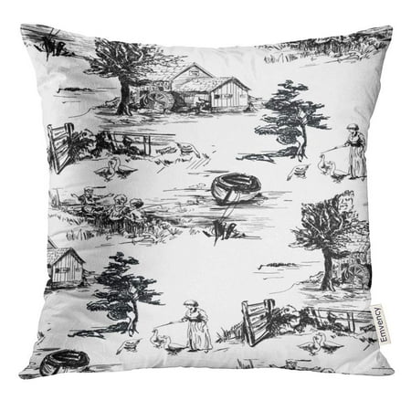 Countryside Classics ARHOME Classic with Old Town Village Scenes Countryside Life in Toile De Jouy Beige and Red Color Pillow Case 16x16 Inches Pillowcase ()