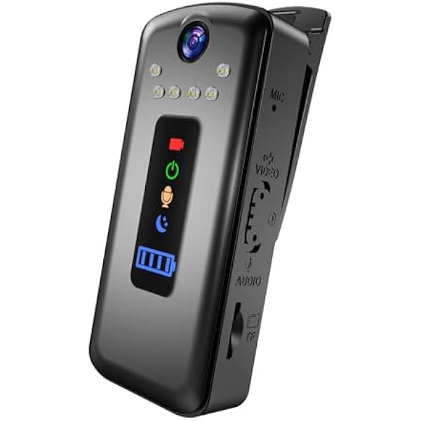 Cámara corporal SPIKECAM con clip resistente con rotación de 360°, batería de 8 horas de duración, cámaras corporales compactas con audio, video y visión nocturna para seguridad personal, y