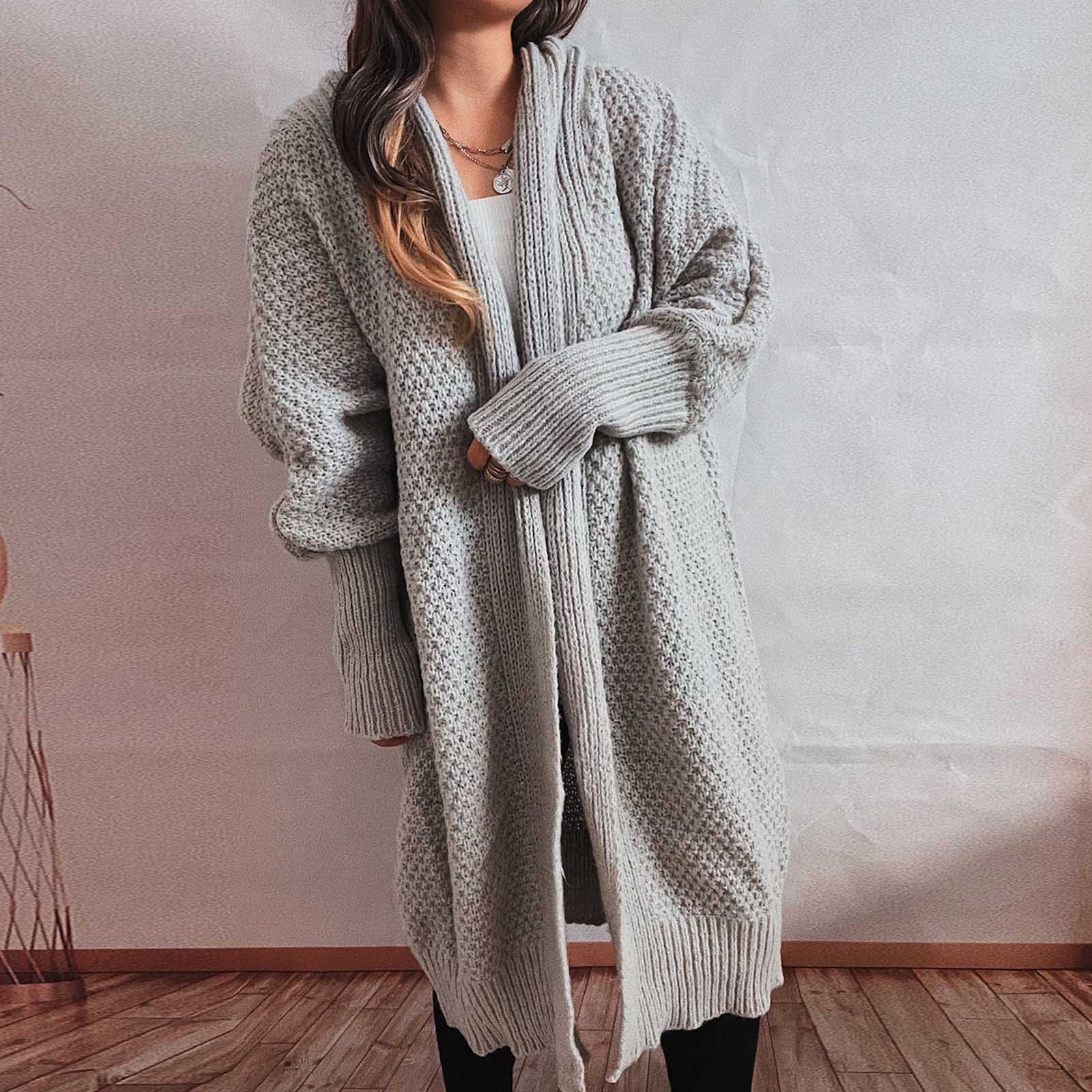 Long Cardigan Sweaters for Women Lightweight Long Sleeve Open Front Chunky Knit Sweaters Casual Loose Fall Outwear Coat Walmart
