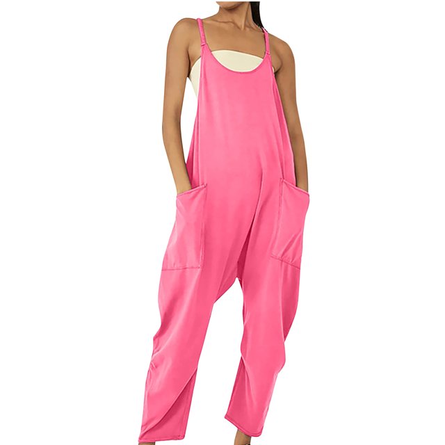 Babysbule Combinaison Pantalon Femme Mode Décontractée Épaules Dénudées Bretelles Larges Poches Jambe Grand