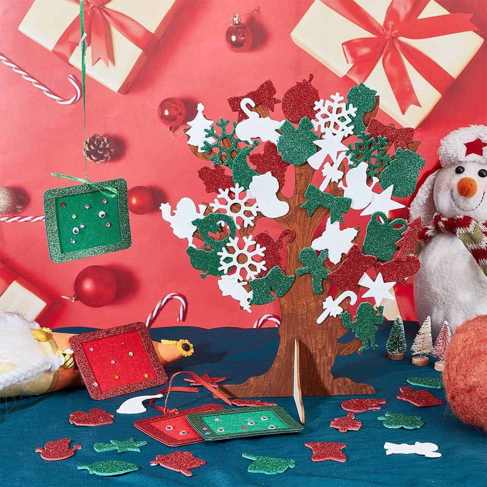 6 Set Foam Stickers 3D Craft Tree Kit Christmas Unfinished Wood Tree Christmas Tree with 500Pcs Santa Claus Gingerbread Elk Sticker for Art Project Family Activity Christmas Decoration Colorful
