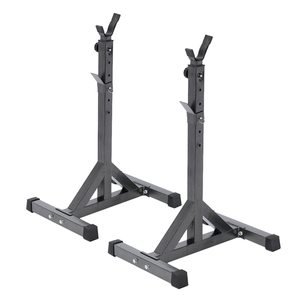 Pair of Adjustable Standard Solid Steel Squat Stands Detachable Barbell