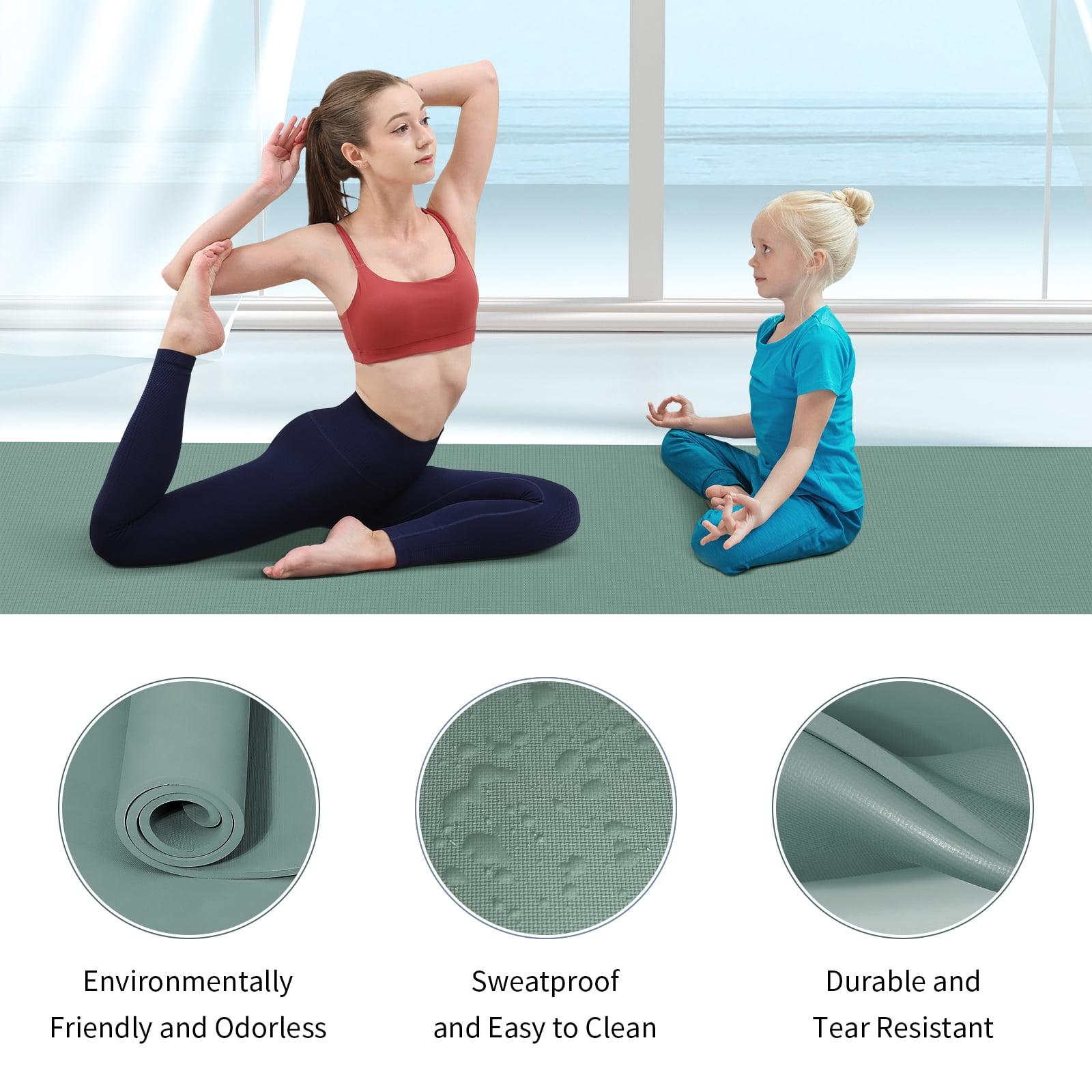 Frach Yoga Mat Extra Wide 31.5",0.3" Thick with Strap,Eco-friendly Anti-Slip Workout Mat for Outdoor and Home,Travel and Gym(Green)