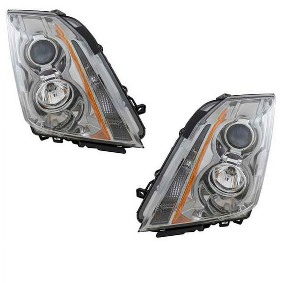 For 08-15 Cadillac CTS Headlight Headlamp Halogen Head Light w/Bulb 2Pc PAIR SET