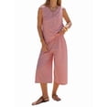 thumbnail image 3 of Women'S Summer 2 Piece Outfits Striped Sleeveless Top and Cropped Wide Leg Pants Sets Pockets Red M, 3 of 8