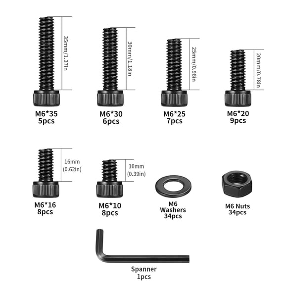 GHRTGR-M6 Hex Socket Head Cap Screws Bolts and Nuts Assortment Kit, 120 Pcs Metric Allen Hex Socket Drive Screws Bolts, 12.9 Grade Alloy Steel, Black Oxide Finish, Fully Threaded