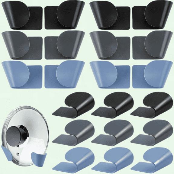 Adjustable Self Adhesive Pot Lid Organizer - 3 Colors, 6 Pairs, Plastic Pan Cover Storage Racks for Kitchen Cabinet Door