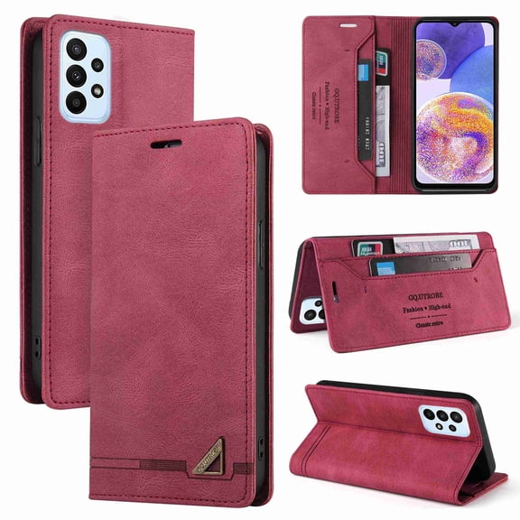 Dteck Case for Galaxy A23 4G, Synthetic Leather Galaxy A23 4G Wallet Case Credit Card Holder Folio Magnetic Kickstand Shockproof Cover Compatible with Galaxy A23 6.6" 2022 - Red