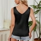 thumbnail image 4 of Women Summer Double V-Neck Satin Camisole Blouses Shirts Solid Color Sleeveless Casual Loose Fit Basic Tank Top Vest Blue, 4 of 4