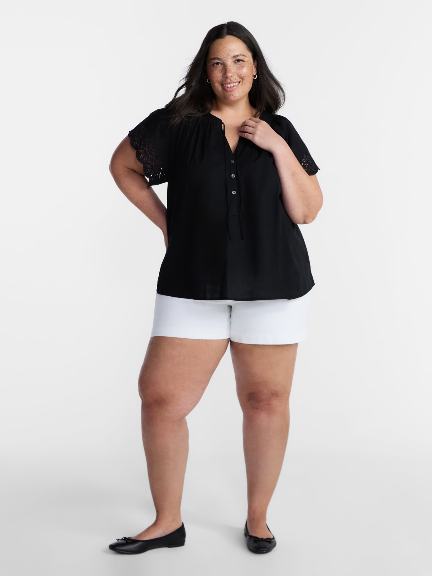 Terra & Sky Women's Plus Short Sleeve Eyelet Top , Sizes 0X-4X