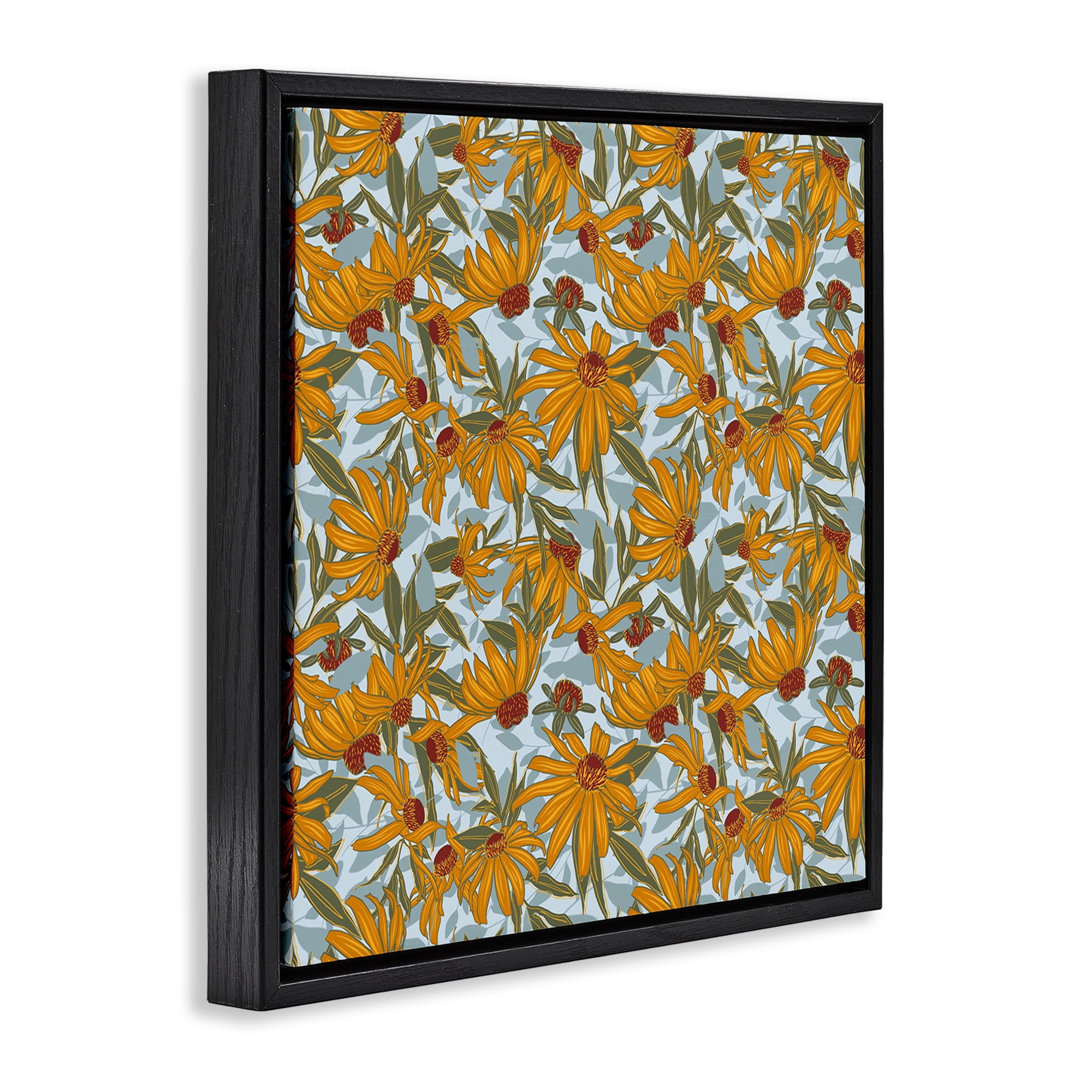 Stupell Industries Black Eyed Susan Pattern Plants & Flowers Painting Black Floater Framed Canvas Art Print Wall Art, 18 x 18