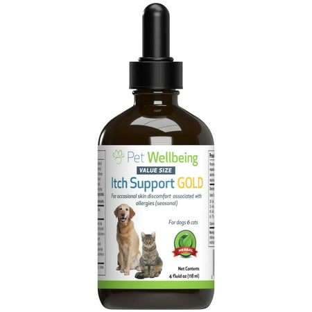 UPC: 0661822001172 | Pet Wellbeing – Itch Support Gold for Dogs – Natural Skin Allergy support for Canines – 4oz (118ml)