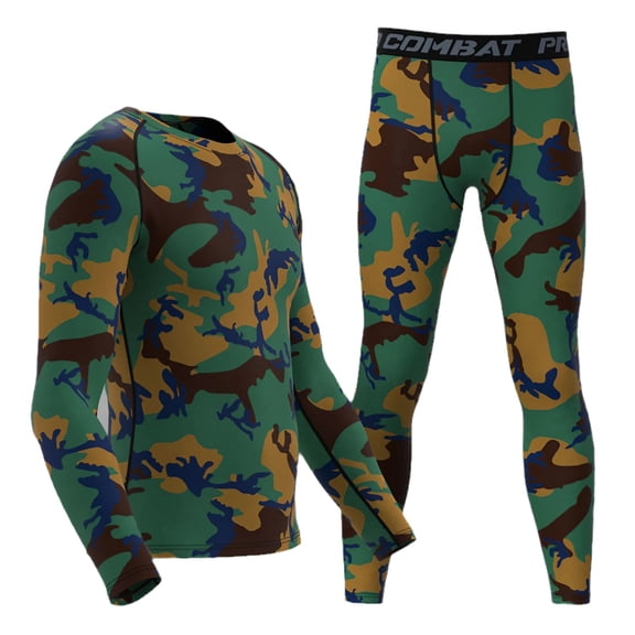 Men's 2 Pieces Sports Fitness Camouflage Tight Set Running Quick-Drying Breathable Compression T-Shirts Pants