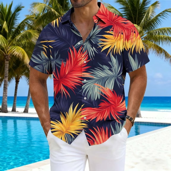 Goodtrade8 Mens Button down Shirts Short Sleeve Gift for Men Work Shirts Summer Pockets Tops Holiday Collared Floral Pattern Vacation T-Shirts for Men Hawaiian