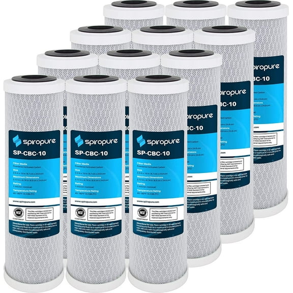 SpiroPure SP-CBC-10 10x2.5 1 Micron NSF Certified Coconut Shell Carbon Block Water Filter Cartridge CB1-10 255382-43 CB-25-1001 (Case of 12)