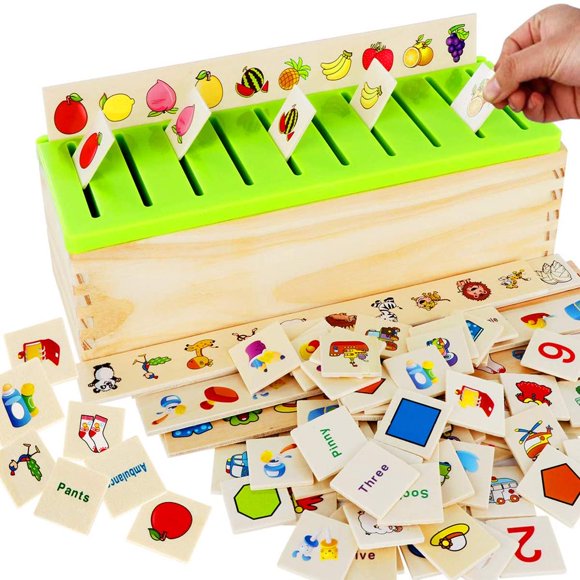 DEBGFS Jouets Montessori en Bois Boîte de Classification pour Tout-Petits Jouets Éducatifs Jeu d'Apprentissage Maternelle Jouet pour l'Autisme Activité d'Appariement Motricité Fine STIM