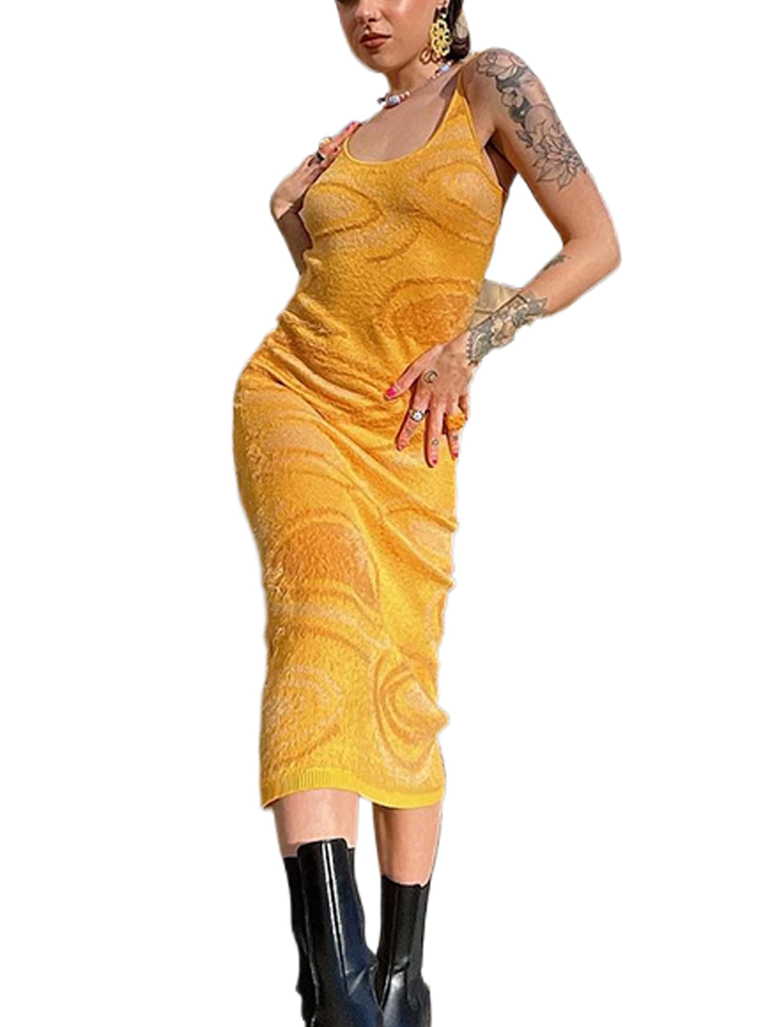 Listenwind Women Bodycon Y2K Knitted Sleeveless Midi Dress Party