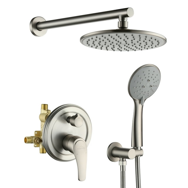 5 Motifs de Pulvérisation avec Têtes de Douche Murales 2.4 GPM 9 Po. avec Valve Incluse en Nickel Brossé