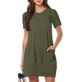 thumbnail image 1 of Robes Femmes DYTTDG Robe pour Femme Col Rond Manches Courtes Ample Décontractée Mini-Robe avec Poches Économies jusqu'à 30 % de Rabais Vert Armée,2TG, 1 of 7