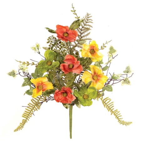 UPC 762152816600 product image for Pack of 6 Yellow and Orange Poppy Flowers with Ivy and Fern Leaves Decorative Ar | upcitemdb.com