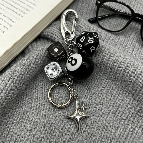 1pc Star Dice Black 8-ball Charm Bag Pendant, Handmade DIY Decorative Keychain