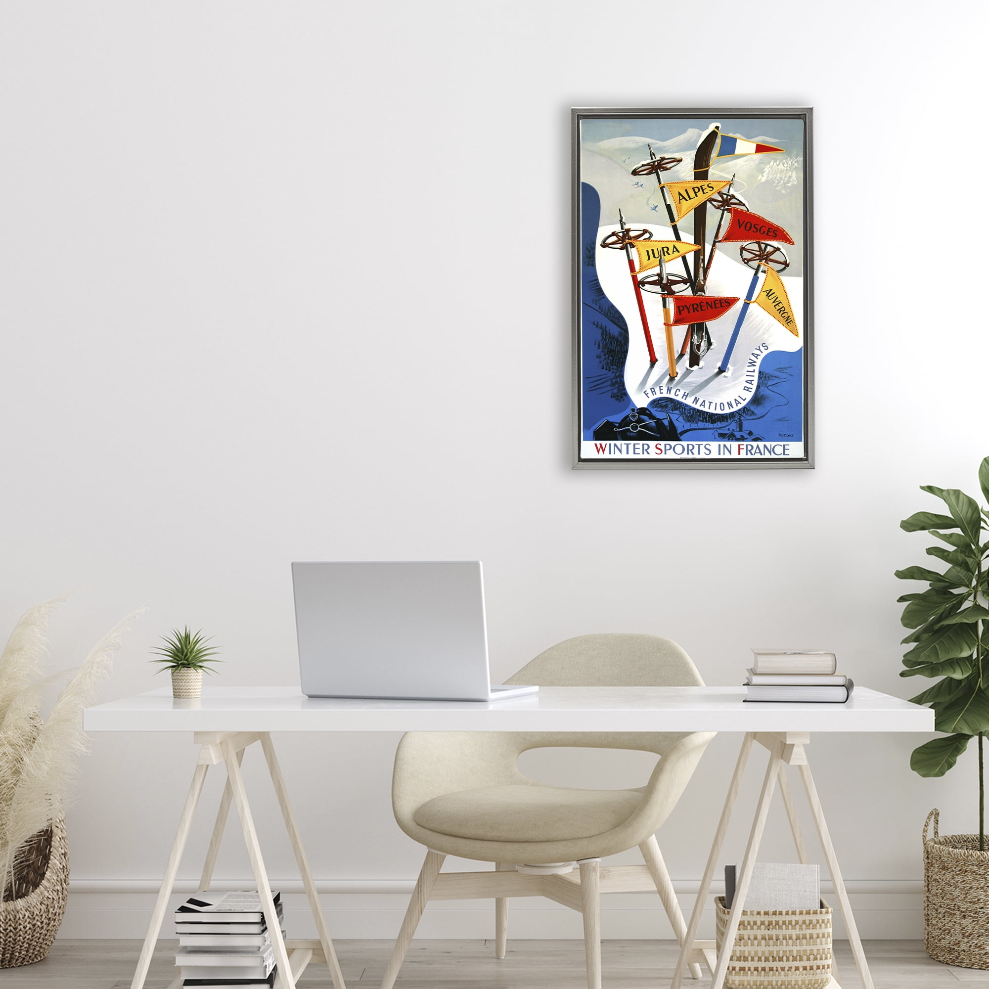 Stupell Industries Winter Sports In France Gray Framed Floater Canvas Wall Art, design by Vintage Posters