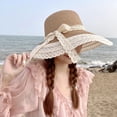 thumbnail image 5 of Sombrero de paja con lazo de encaje hueco para mujer, sombrero de paja con protección solar para salida de verano, 56-58cm, 5 of 5