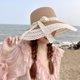 thumbnail image 5 of Sombrero de paja con lazo de encaje hueco para mujer, circunferencia de 56-58 cm, protección solar para salidas de verano, 5 of 5