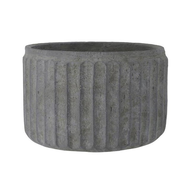 Benjara BM208408 Petit Pot de Ciment Rond avec des Lignes Pressées Verticalement - Gris