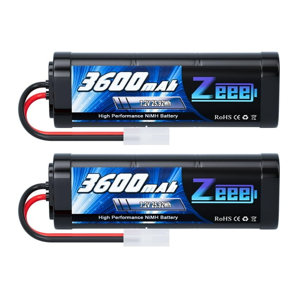 Zeee 7.2V 3600mAh RC NiMH Battery with Tamiya Plug High Power for RC Car RC Truck Associated HPI Losi Kyosho Tamiya Hobby(2 Pack)