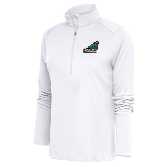 Women's Antigua White Coastal Carolina Chanticleers Tribute Half-Zip Pullover Top