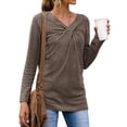 thumbnail image 4 of Nlife Women Front Knotted V Neck Long Sleeve Solid Color Top, 4 of 5