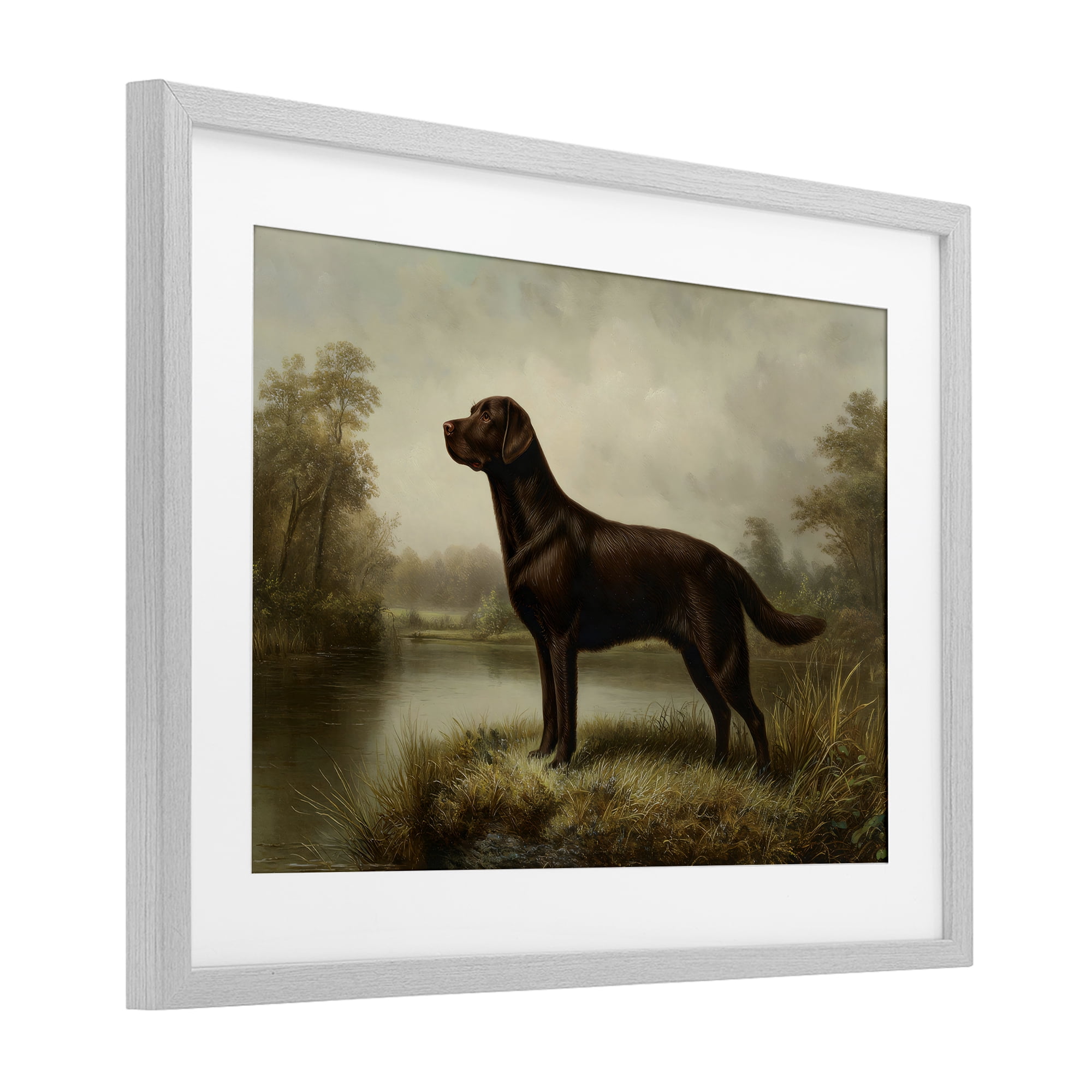 Stupell Industries On Alert Chocolate Lab Gray Framed Print Under Glass, design by Petal Prints Design