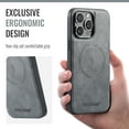thumbnail image 4 of Phone Case for iPhone 16 Pro Max, Compatible with MagSafe, PU Leather Back Case, Vintage Protective Ultra Slim Shockproof Classic Durable Magnetic Phone Case for iPhone 16 Pro Max, Gray, 4 of 5