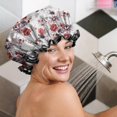 thumbnail image 5 of Shower Caps,Pioneer Flower Floral Print Pattern Waterproof Shower Cap for Women 4 Pieces,Double Reusable Hair Cover for Shower PEVA Elastic Stretch Hem, 5 of 7