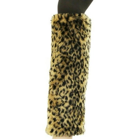 Yelete Fluffy Lady's Furry Black and Orange Leopard Print Leg Warmers Boot Cover