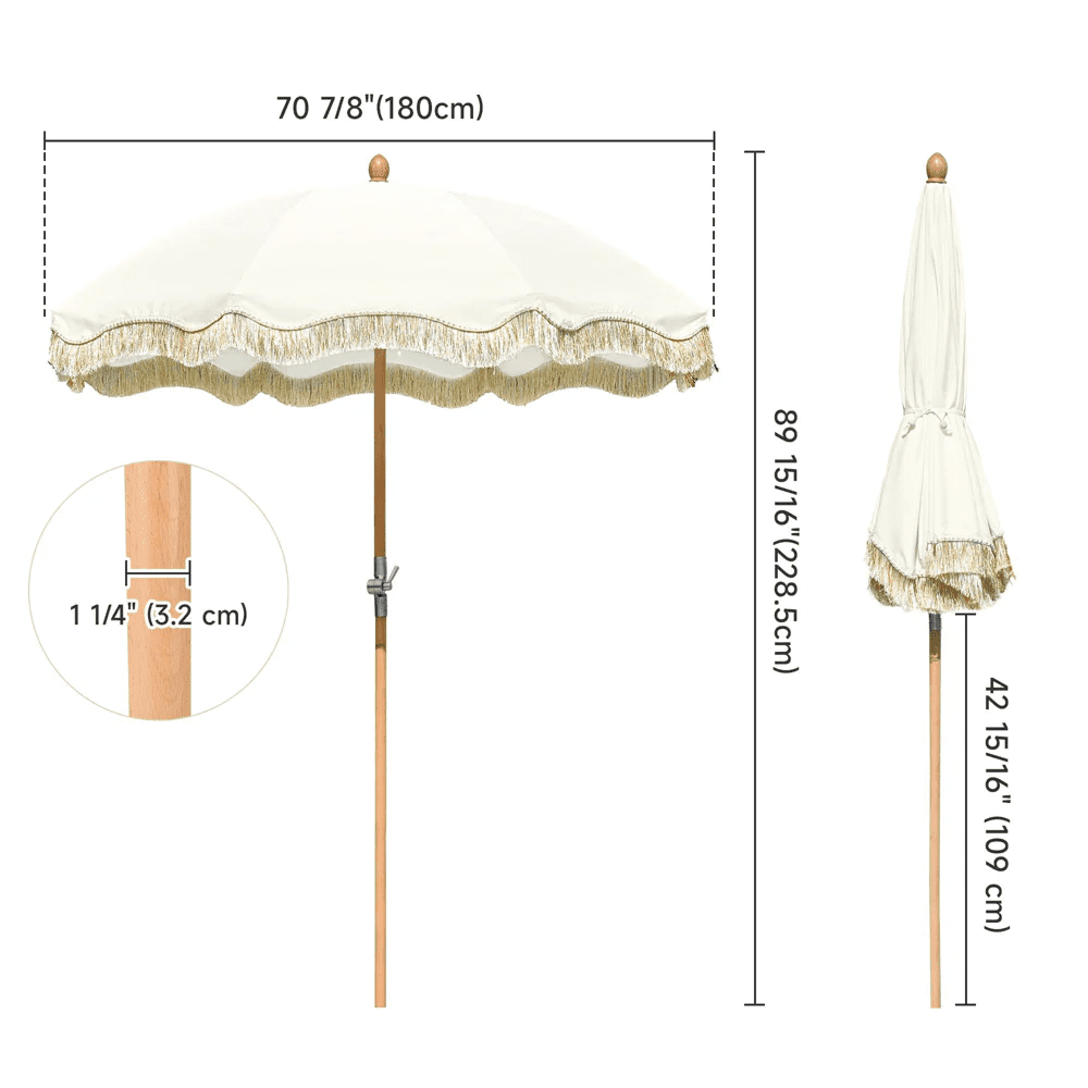 Jazz Age Fringe Umbrella Tilt Market Umbrella Beige Gold Glitter