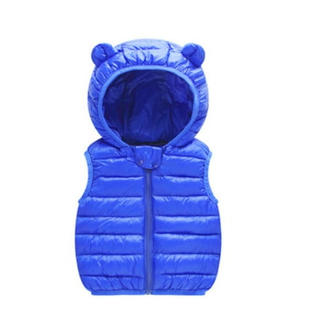 

EHTMSAK Children Boy Girls Sleeveless Padded Puffer Jacket Toddler Baby Hooded Zip Up Fall Winter Outerwear Ears Vest Dark Blue 1Y-5Y 120