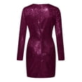 thumbnail image 4 of Efsteb Fall Dresses for Women Fashion Long Sleeve Dress Temperament Slim Ruched Dress V-Neck Solid Color Casual Purple XXXL, 4 of 4