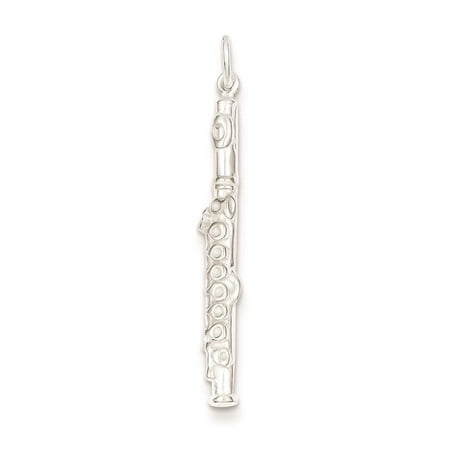 925 Sterling Silver 3-D Flute Solid Charm Pendant 35mmx5mm