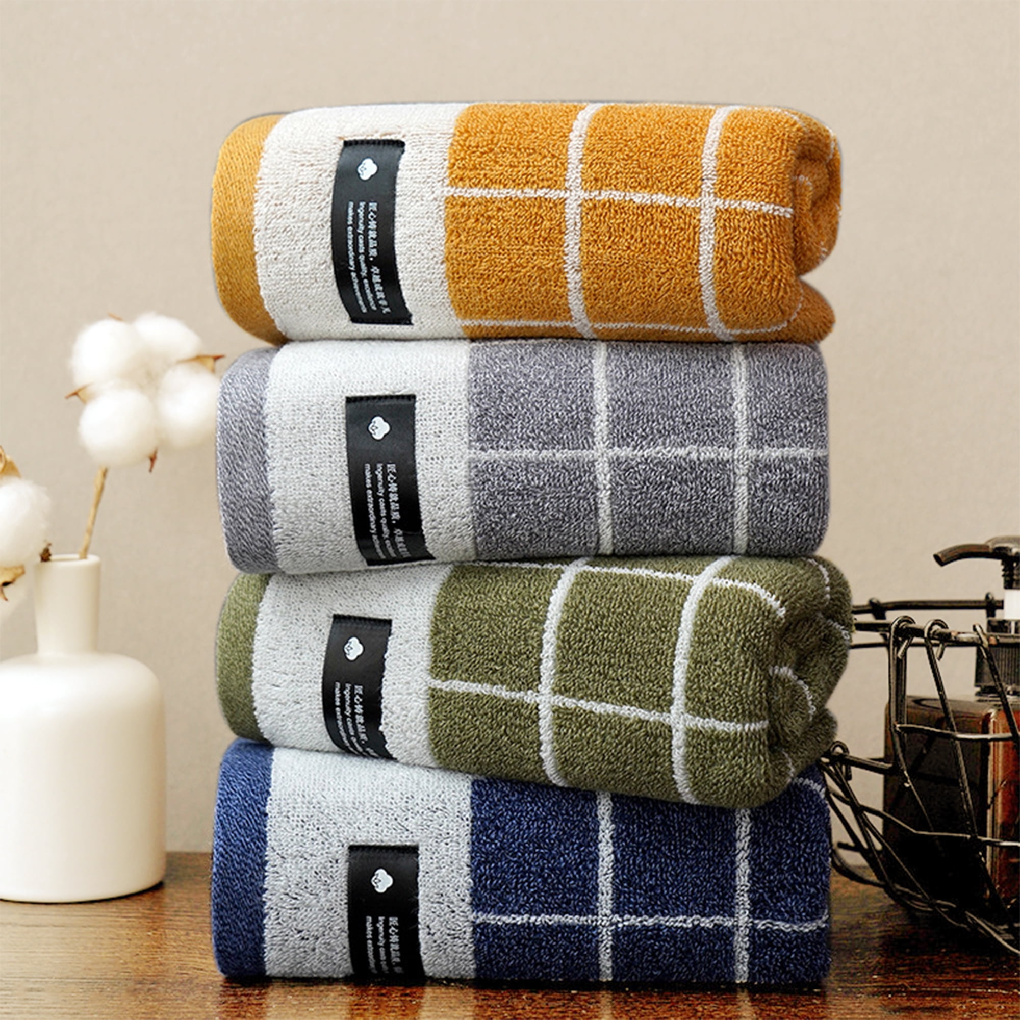 REGALWOVEN Checkered Hand Towels for Bathroom, Soft Pure Cotton Hand Towels, Farmhouse Home Decorative Towels Blue 4-Piece