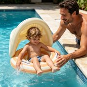 Pool Float with Canopy - Floating Pool Chair | Adjustable Sunshade Trainer for Kids Puddle Summer Beach Lake Backyard Water Fun Safe Comfortable Relaxing Float